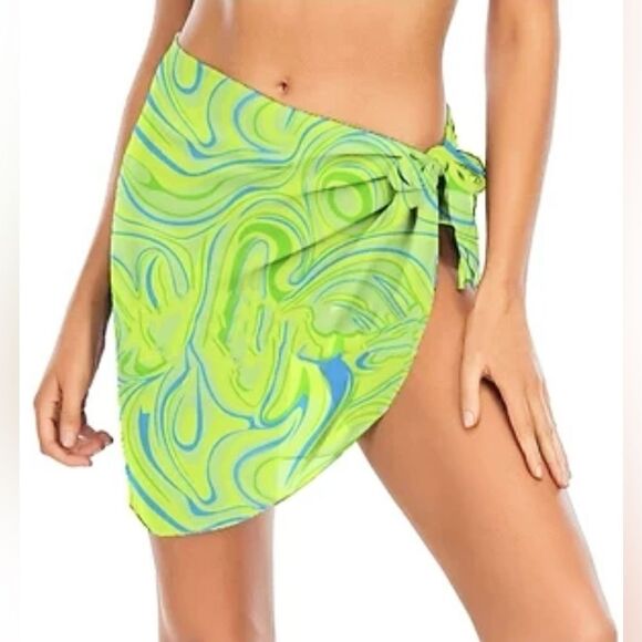 SHEIN Neon Lime Green Swirl Stretchy Beach Wrap Sarong - Picture 2 of 5
